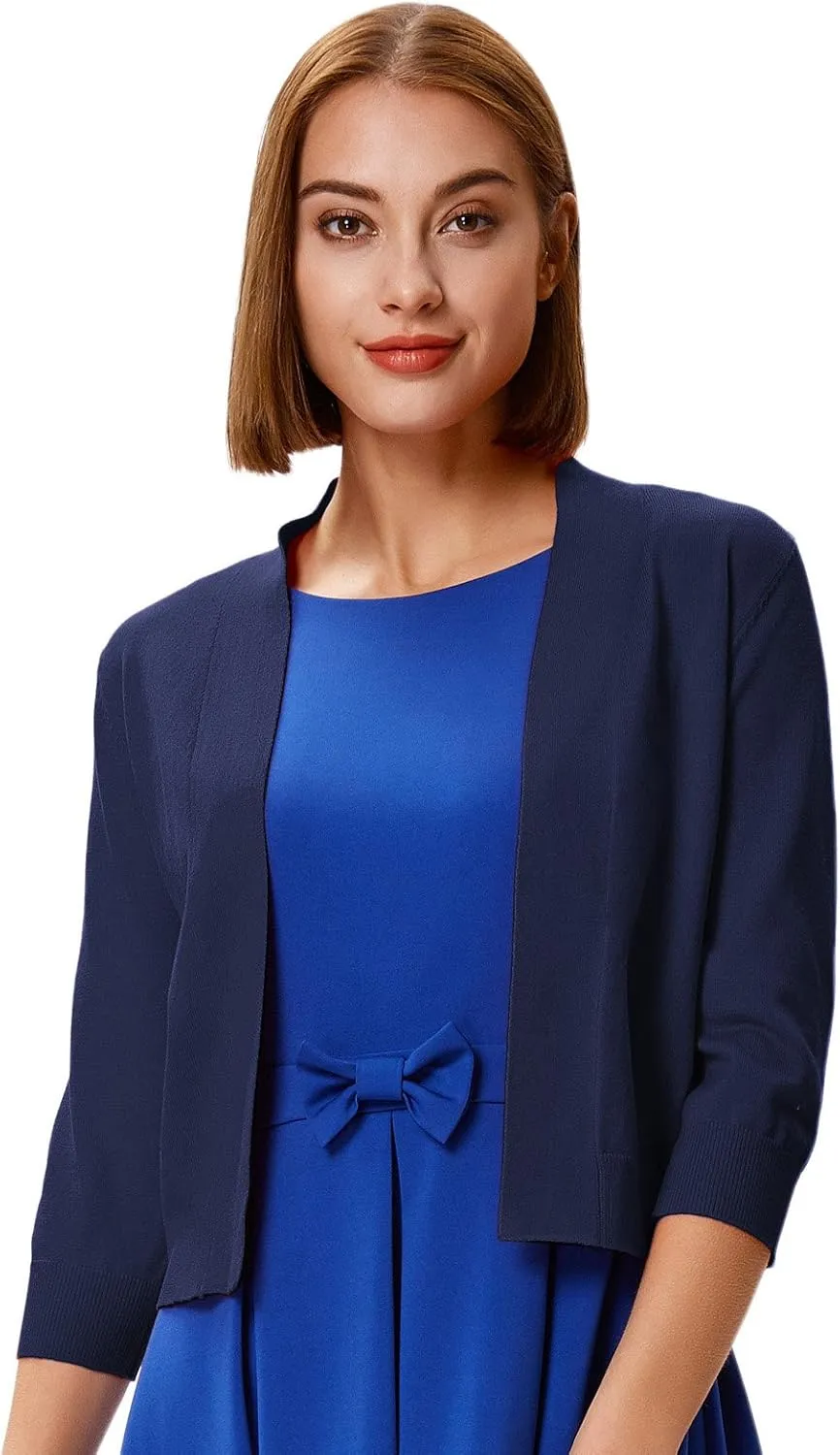 GRACE KARIN Women 2 Pack 3/4 Sleeve Cardigan Sweater Cropped Shrug for Dress Tops S-2XL