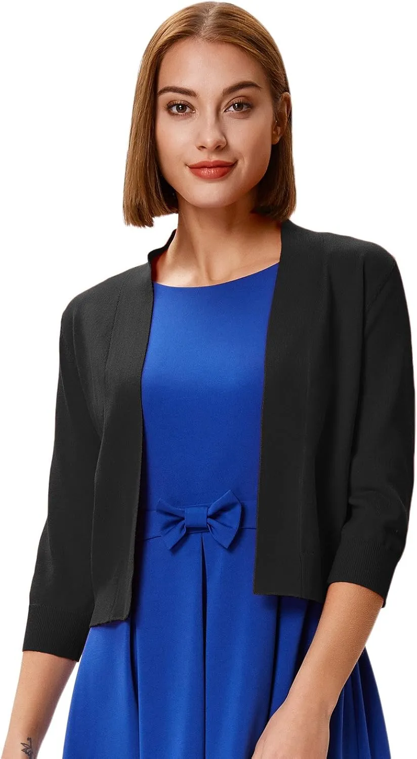 GRACE KARIN Women 2 Pack 3/4 Sleeve Cardigan Sweater Cropped Shrug for Dress Tops S-2XL