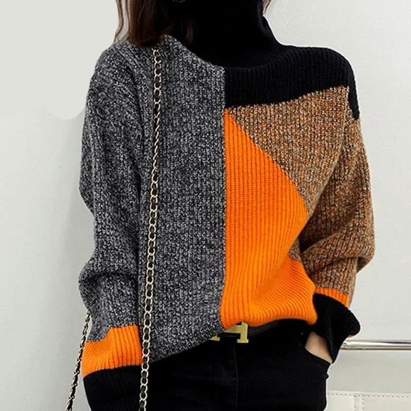 Graduation Gifts   Winter New Fashion Knitted Sweater Women Turtleneck Loose Slim Argyle Sweater Pullover Loose Soft Casual Fashion Sweaters 17819