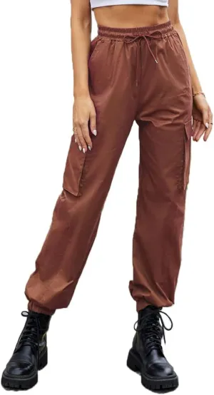 guyueqiqin Women's Drawstring Cargo Jogger Pants Casual High Waist Workout Trousers with Pockets