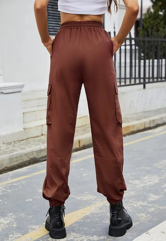 guyueqiqin Women's Drawstring Cargo Jogger Pants Casual High Waist Workout Trousers with Pockets