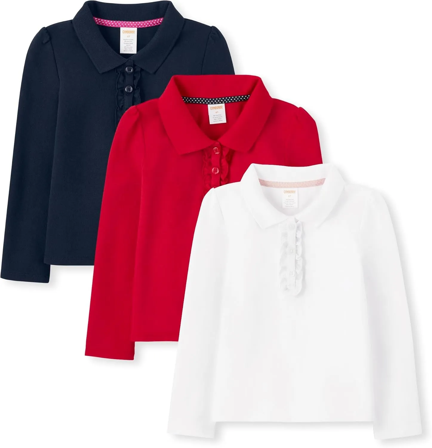 Gymboree Girls' and Toddler Long Sleeve Ruffle Polo Shirt Multipack