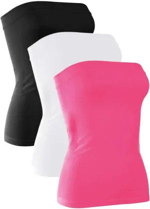 H HIAMIGOS 3 Pack Women's Strapless Cotton Long Tube Top Sleeveless Stretchy Cute Bandeau Tops Non Padded