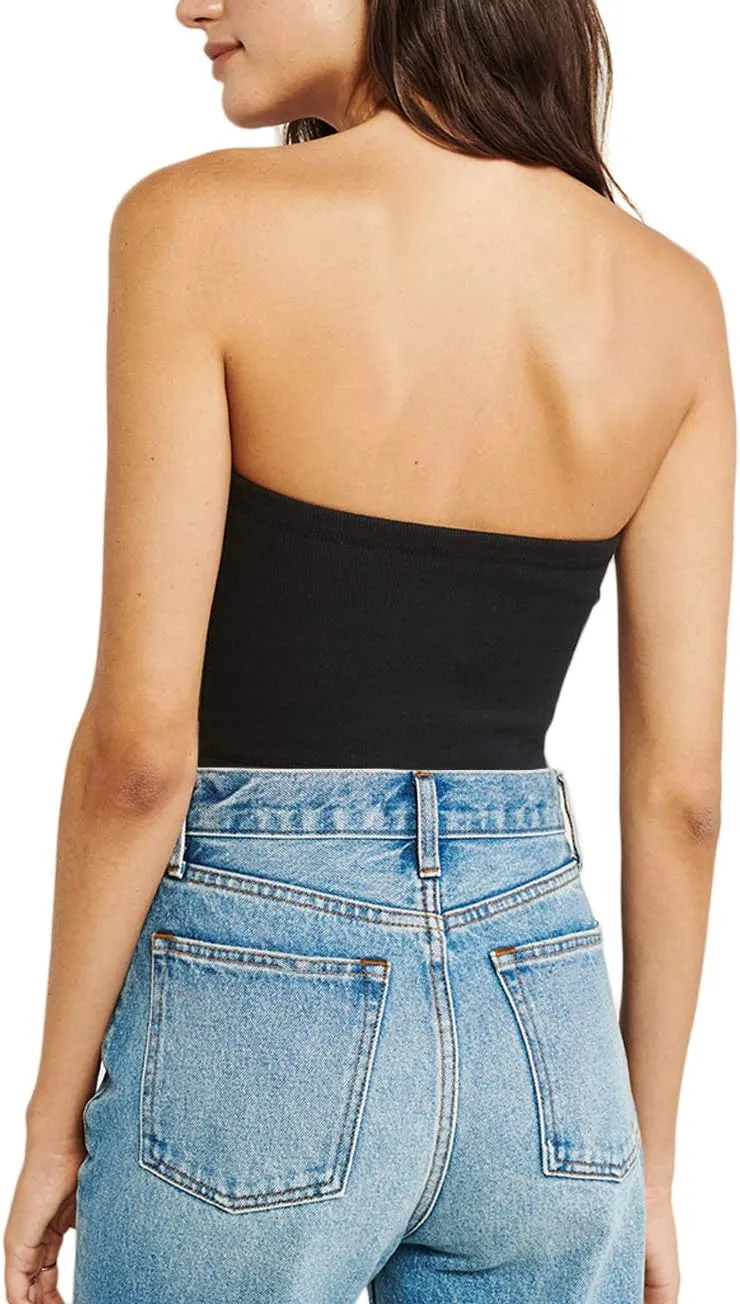 H HIAMIGOS 3 Pack Women's Strapless Cotton Long Tube Top Sleeveless Stretchy Cute Bandeau Tops Non Padded