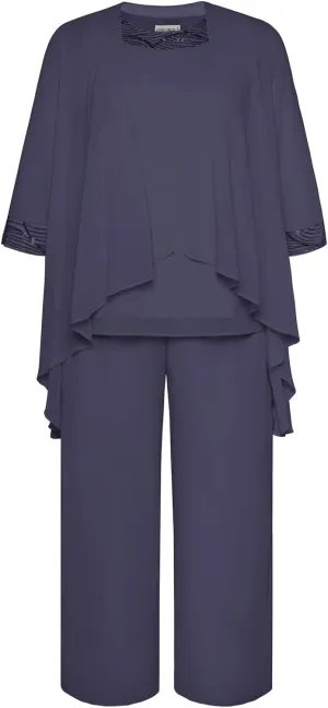 Hanna Nikole Plus Size Mother of The Bride Pant Suits 3 Piece Chiffon Sets Wedding Guest Gowns Formal Outfits with Jacket