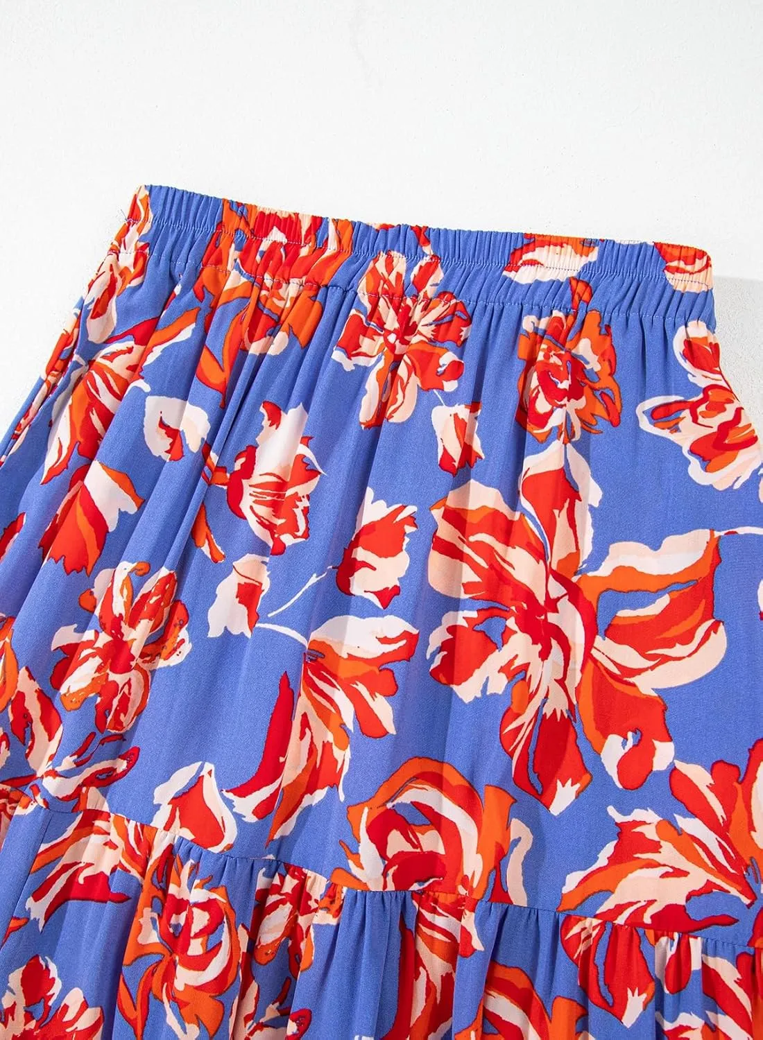 Happy Sailed Skirts for Women Spring Summer Boho Floral Print High Waist Flowy Split A Line Maxi Skirt with Pockets