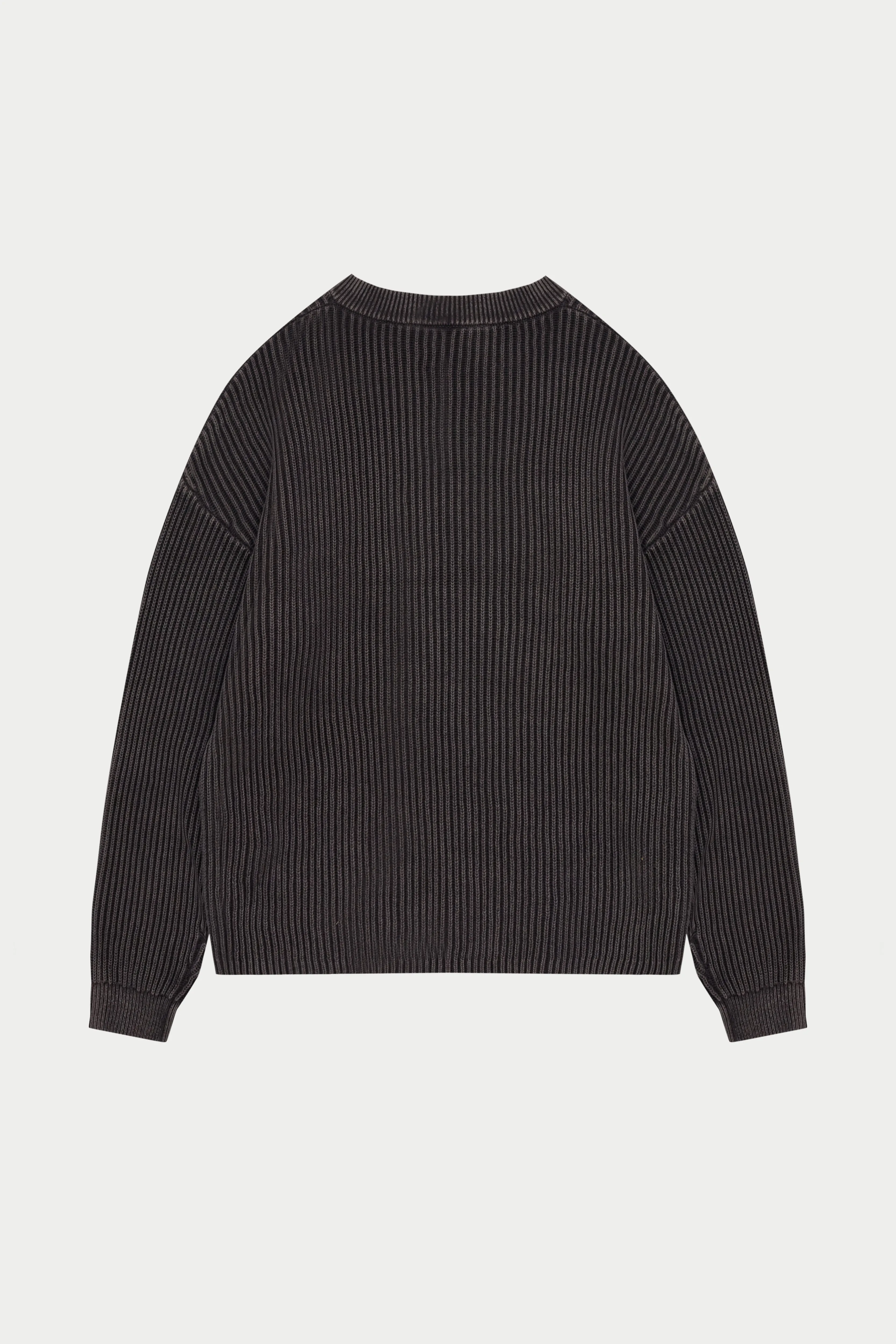 HEAVY WASHED RIBBED KNIT CREW - BROWN