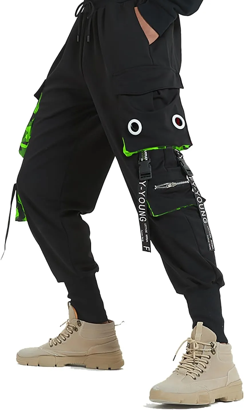Hello MrLin Men's Jogger Pants Punk Cargo Baggy Techwear Hip Hop Harem Pants Streetwear Tactical Track Pants