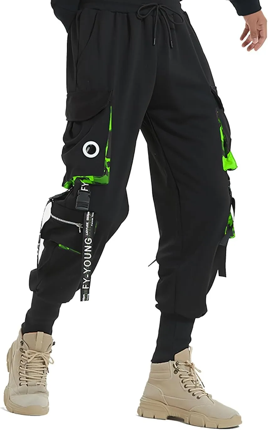 Hello MrLin Men's Jogger Pants Punk Cargo Baggy Techwear Hip Hop Harem Pants Streetwear Tactical Track Pants