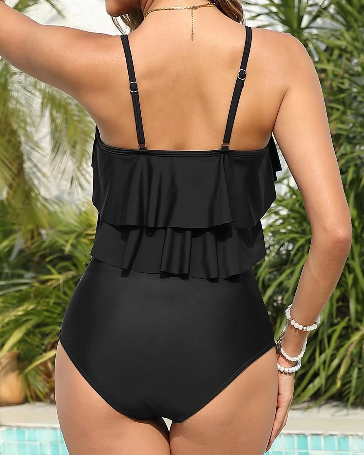 Holipick High Waisted Tankini Swimsuits for Women Ruffle Tops with Tummy Control Bottom Two Piece Bathing Suit