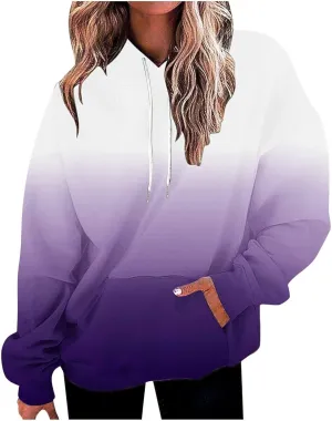 Hoodies For Womens Gradient Print Oversized Sweatshirt Drawstring Pullover With Pocket Trendy Cute Tops for Women Summer