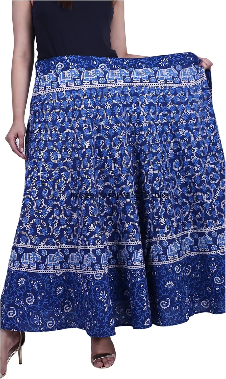 Indian Wrap Around Long Skirt 100% Cotton Jaipuri Printed Mandala Free Size for Women Thanksgiving Gift