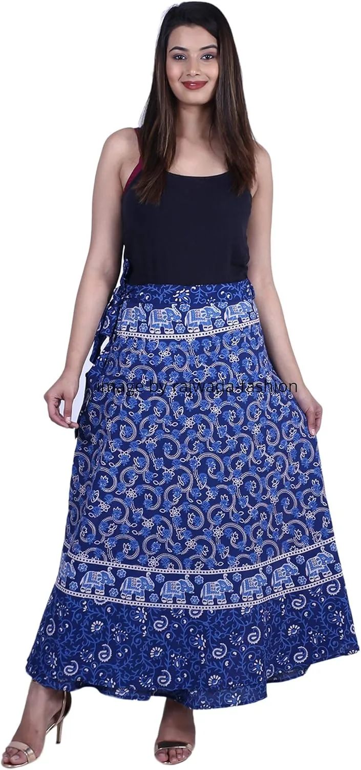 Indian Wrap Around Long Skirt 100% Cotton Jaipuri Printed Mandala Free Size for Women Thanksgiving Gift
