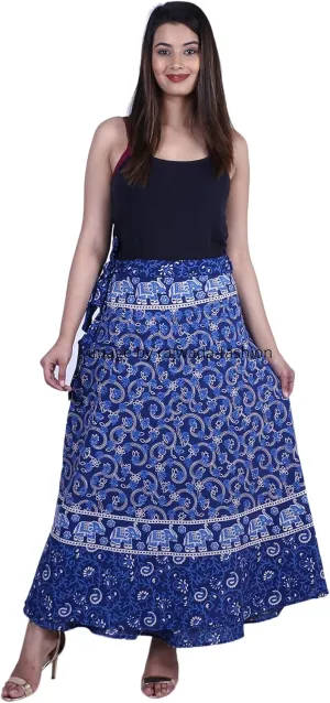 Indian Wrap Around Long Skirt 100% Cotton Jaipuri Printed Mandala Free Size for Women Thanksgiving Gift