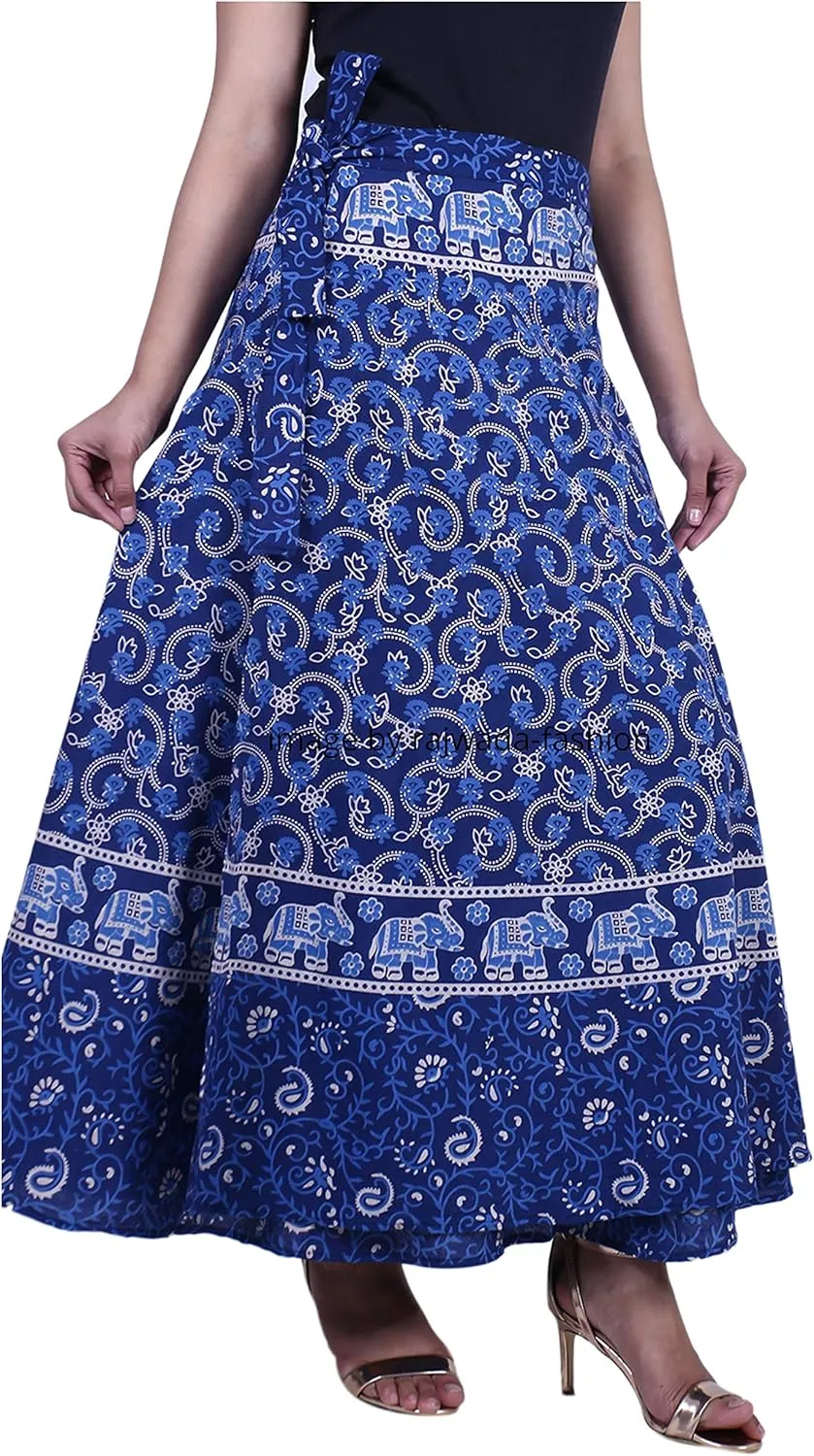 Indian Wrap Around Long Skirt 100% Cotton Jaipuri Printed Mandala Free Size for Women Thanksgiving Gift