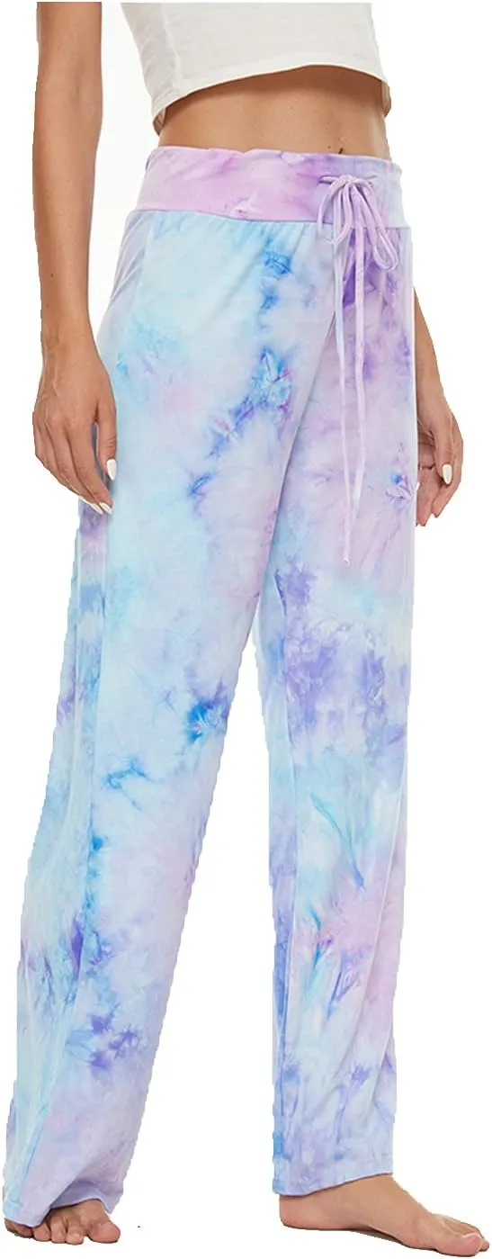 iniber Women's Comfy Pajama Pants Casual Lounge Pant Wide Leg Palazzo Stretch Drawstring Bottoms