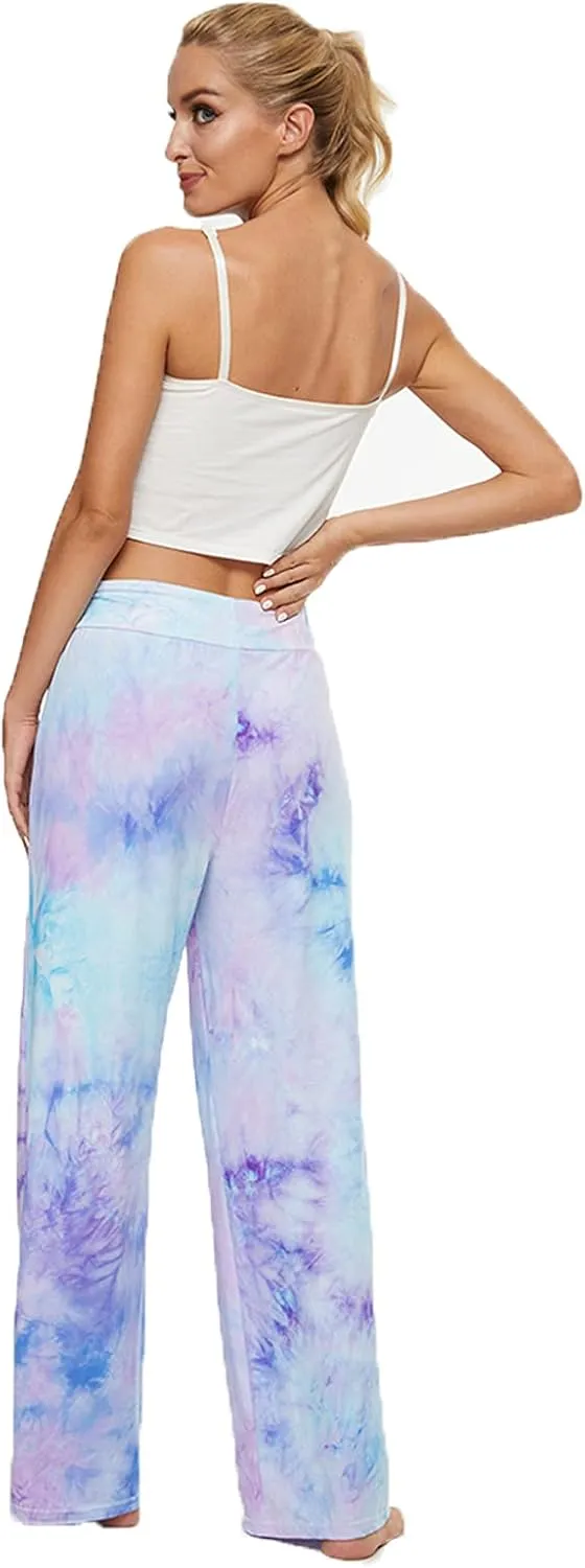 iniber Women's Comfy Pajama Pants Casual Lounge Pant Wide Leg Palazzo Stretch Drawstring Bottoms