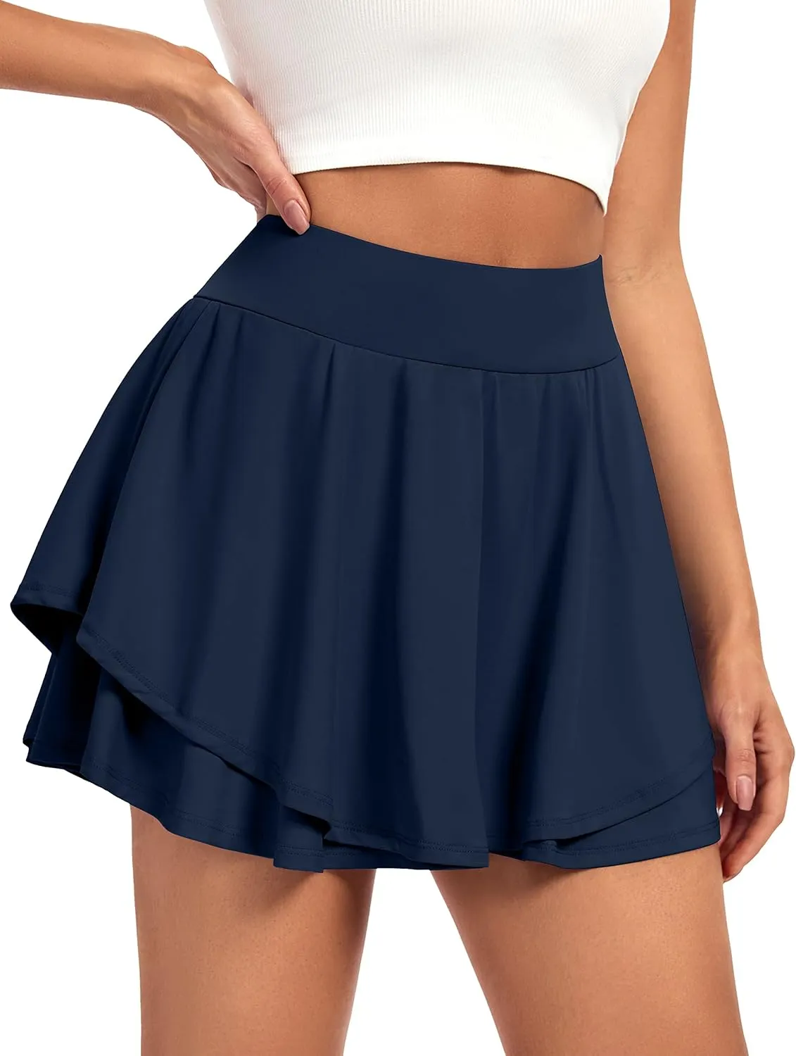 IUGA Tennis Skirt Pleated Skorts for Woman Double Ruffle Golf Skirts for Women Skort with Pockets Tummy Control Athletic