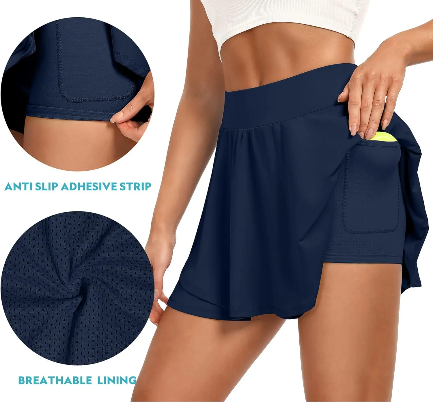 IUGA Tennis Skirt Pleated Skorts for Woman Double Ruffle Golf Skirts for Women Skort with Pockets Tummy Control Athletic