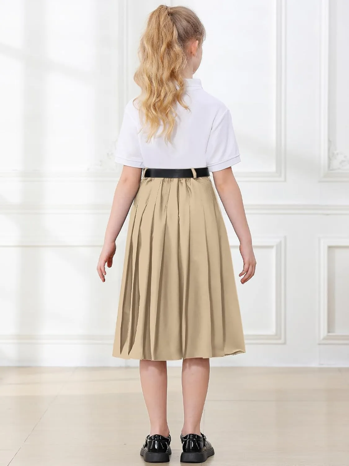 Joe Wenko Girls Womens High Waist Pleated Long Skirt with Pockets