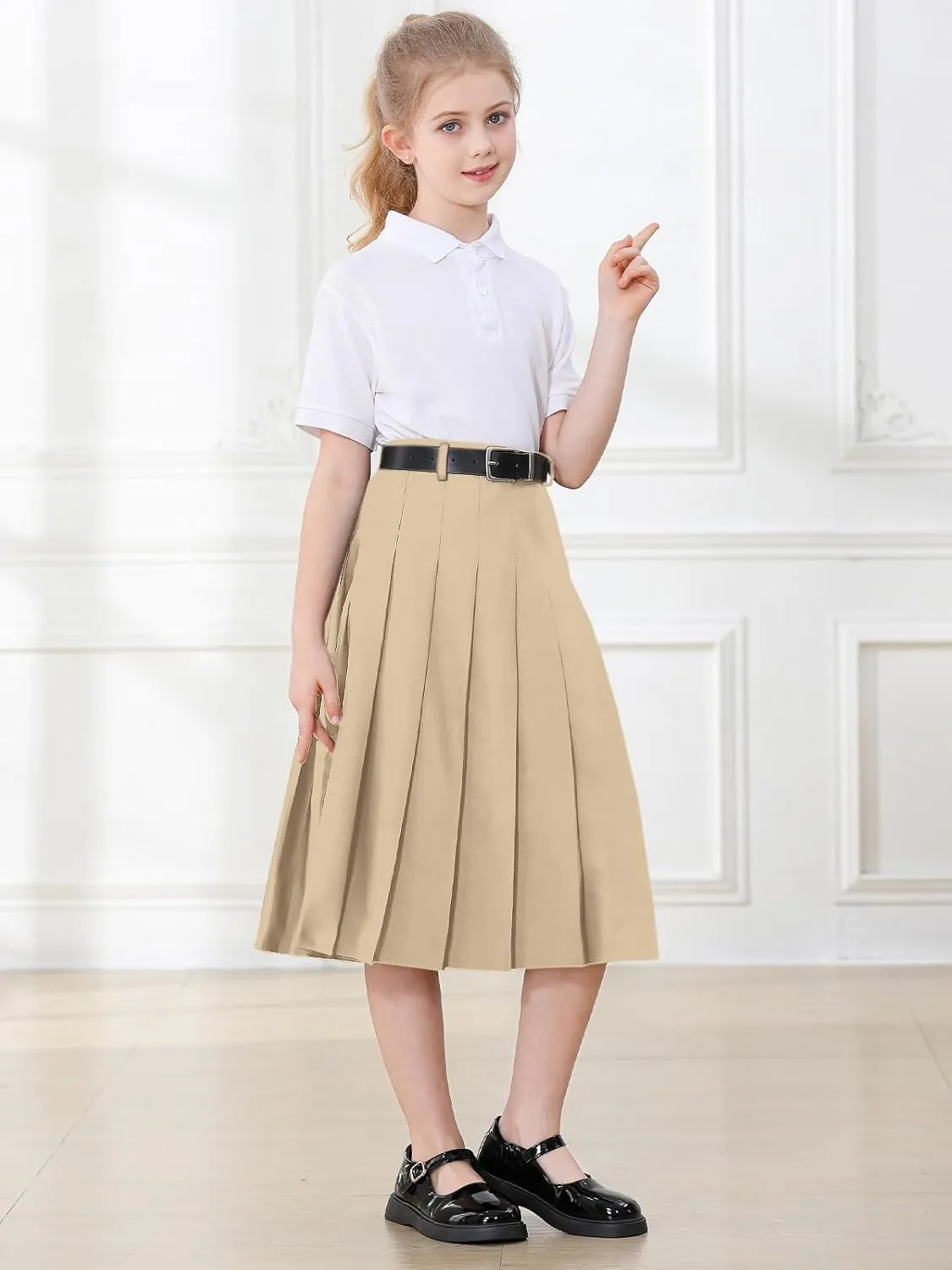 Joe Wenko Girls Womens High Waist Pleated Long Skirt with Pockets