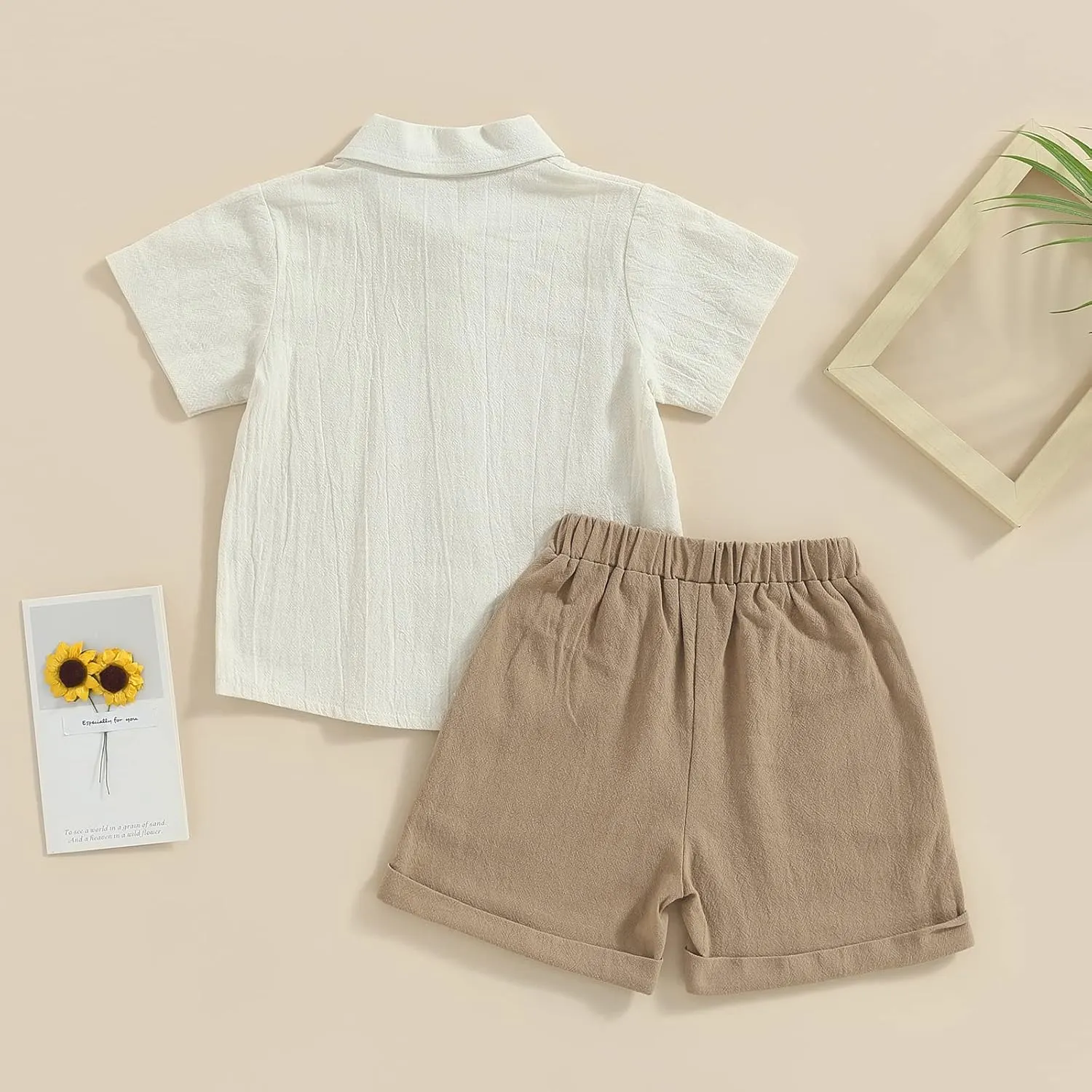 Karuedoo Toddler Baby Boy Clothes Cotton Linen Short Sleeve Button Down Shirt Shorts Set 2Pcs Summer Outfits