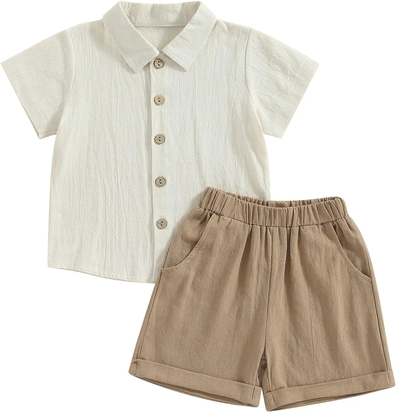 Karuedoo Toddler Baby Boy Clothes Cotton Linen Short Sleeve Button Down Shirt Shorts Set 2Pcs Summer Outfits
