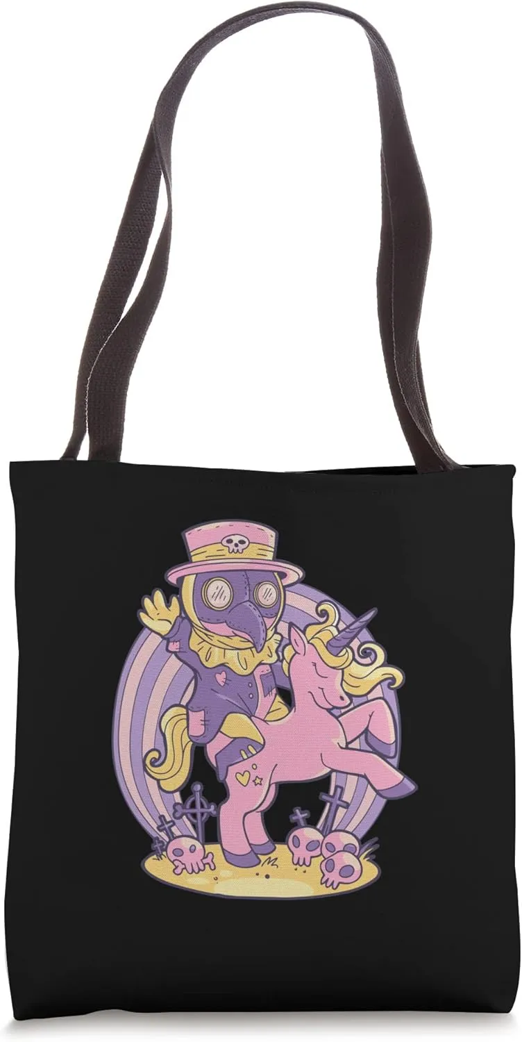 Kawaii Plague Doctor On Unicorn Tote Bag