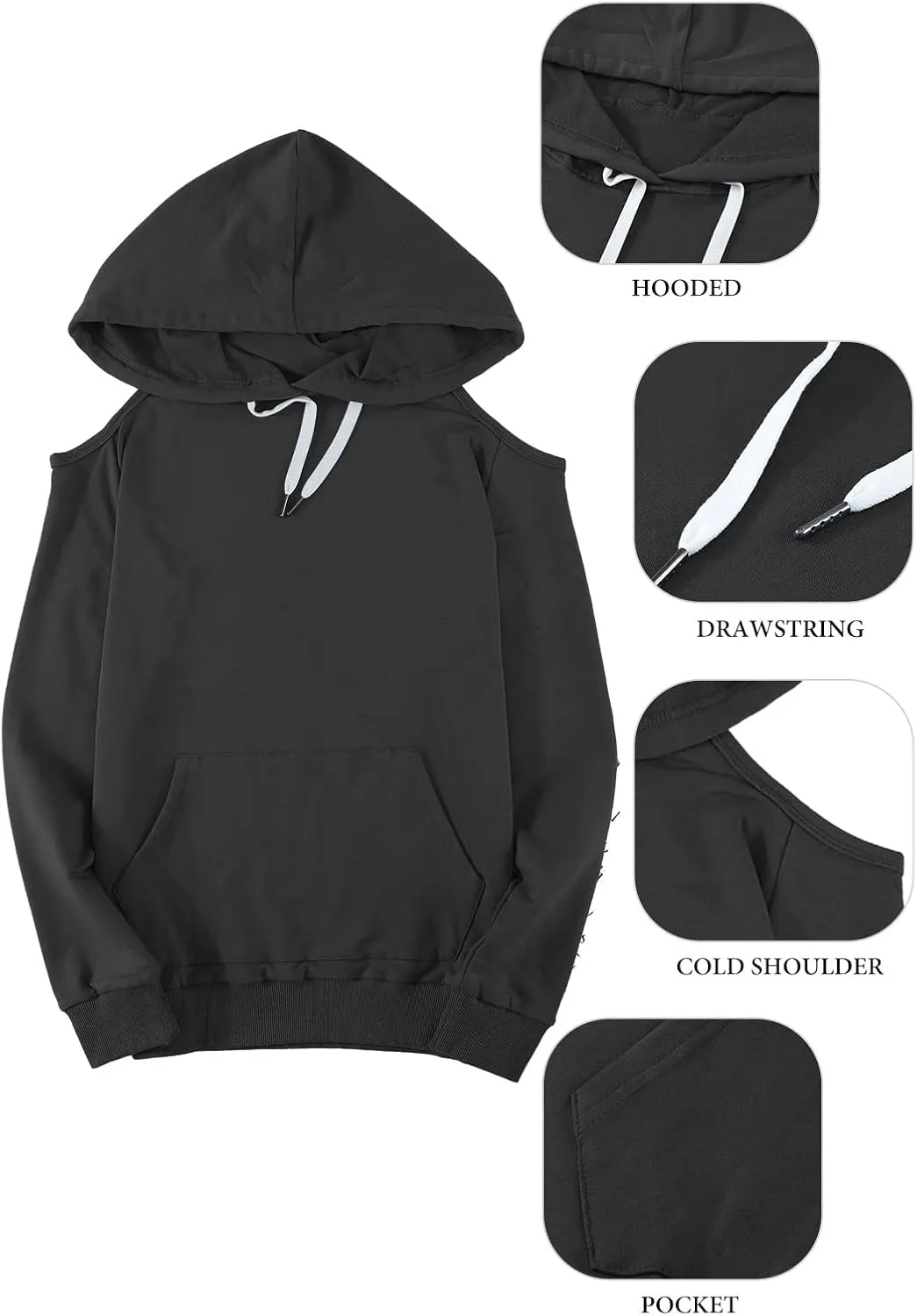 Kisscynest Womens Sweatshirts Cold Shoulder Hoodies Pullover Cut Out Tops Fall Fashion 2024 Y2k Clothes