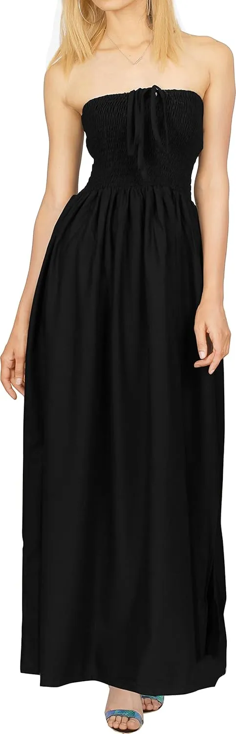 LA LEELA Women's Tube Dress Maxi Solid Smock