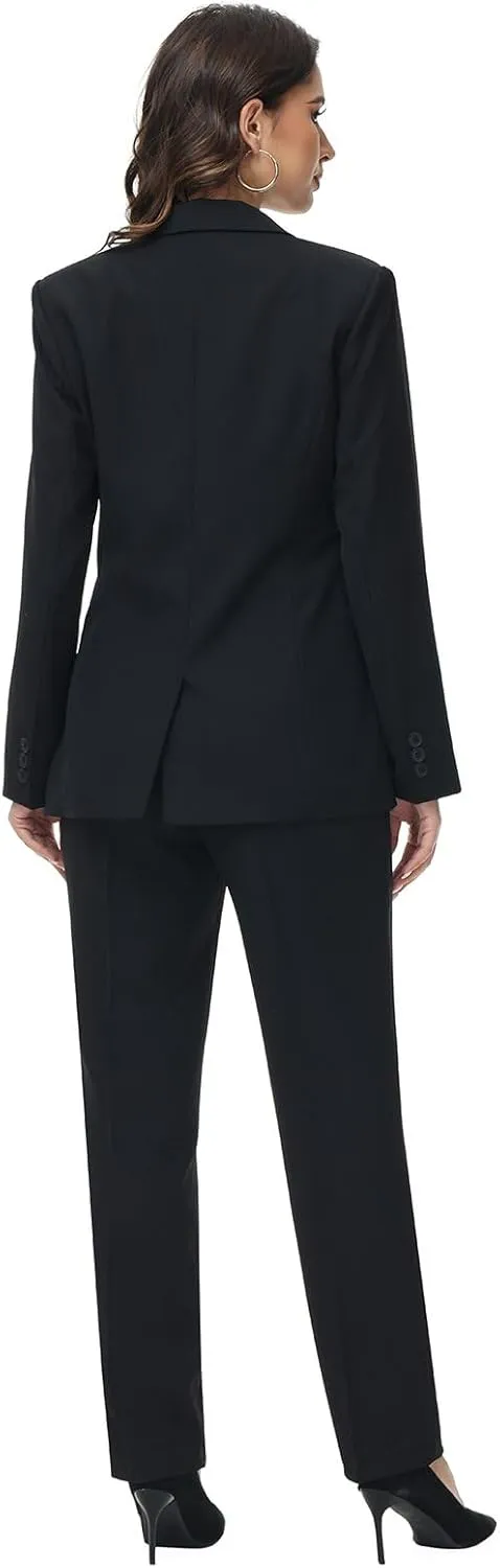 Lamgool Women Suit 2 Pieces Set One Button Lady's Business Formal Peak Lapel Blazer and Pants for Work