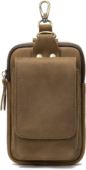 Leather Cell Phone Waist Pouch, Men Cell Phone Belt Clip Holster Small, 6.7 inch PU Leather Smartphone Fanny Waist Bag for Men Women Travel Outdoor Sport Universal Cell Phone Wallet HolderBrown