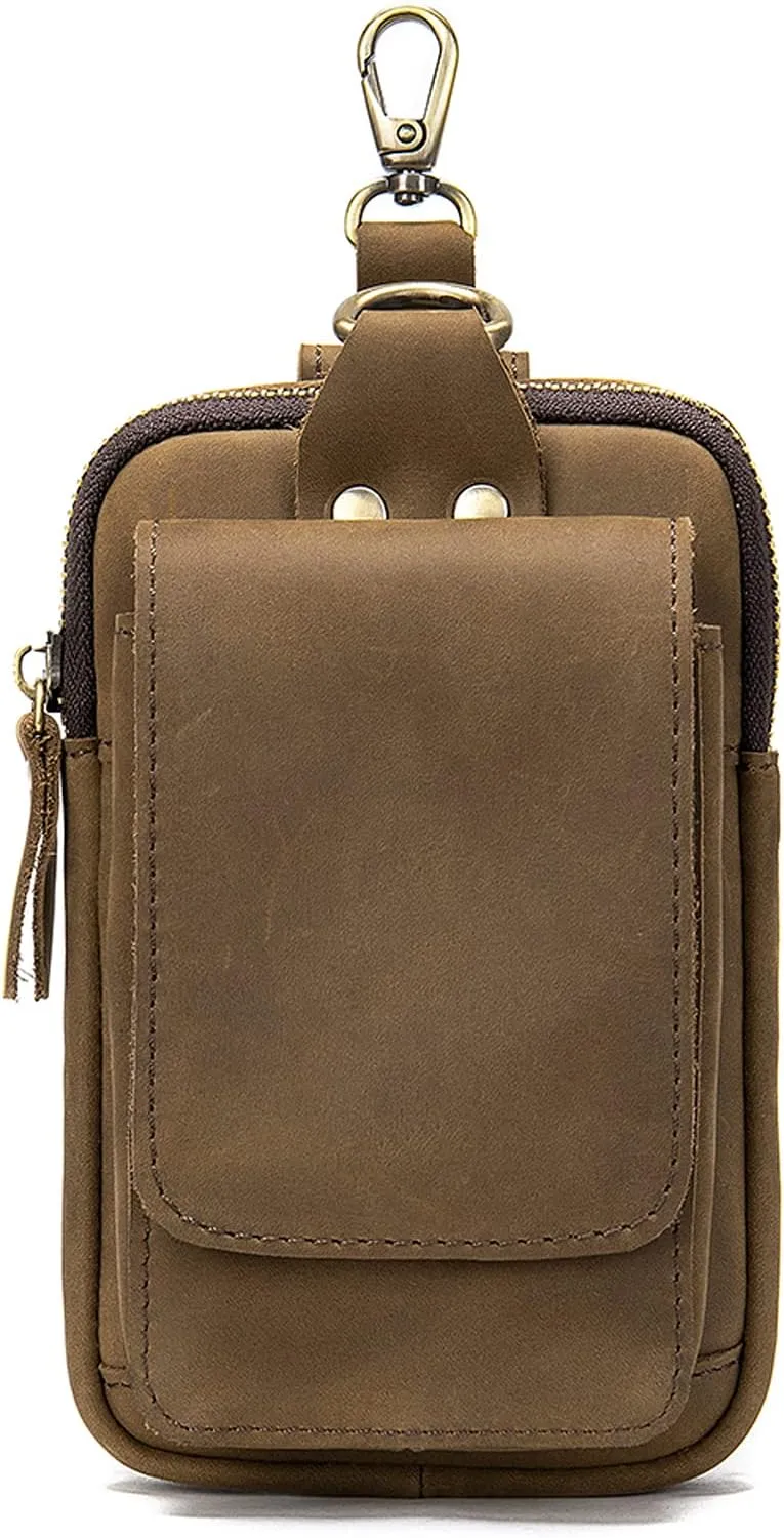 Leather Cell Phone Waist Pouch, Men Cell Phone Belt Clip Holster Small, 6.7 inch PU Leather Smartphone Fanny Waist Bag for Men Women Travel Outdoor Sport Universal Cell Phone Wallet HolderBrown