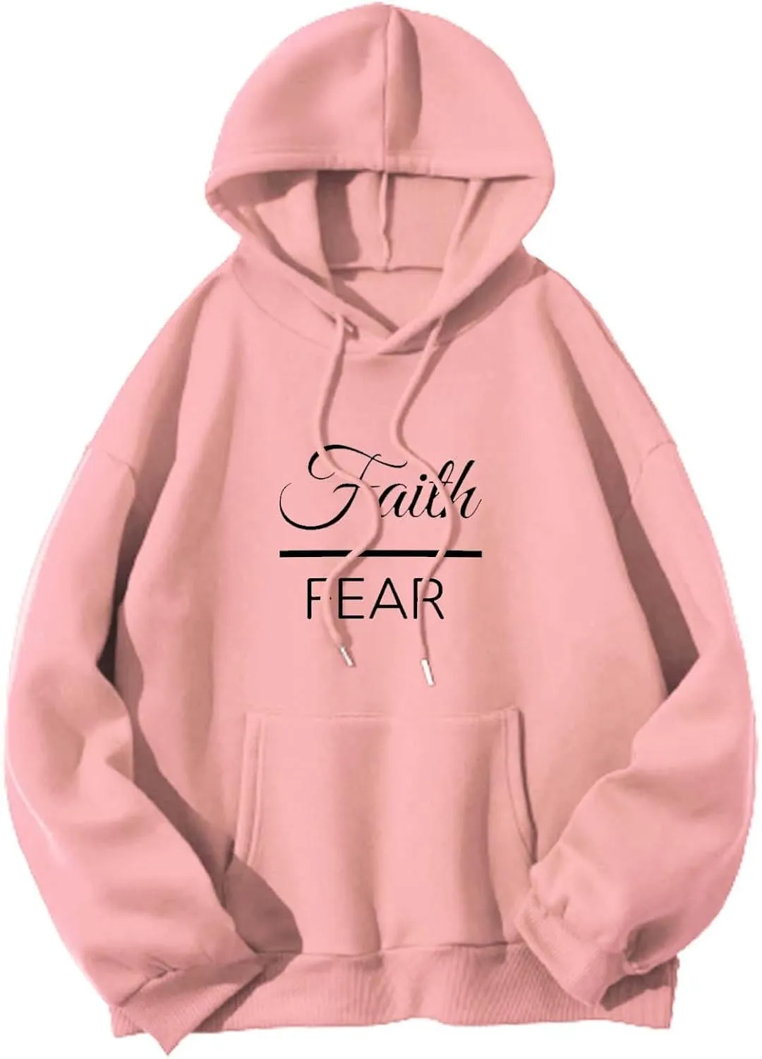 Letter Graphic Hoodie for Women Oversized Long Sleeves Sweatshirt Faith Over Fear Sweater Fall Clothes with Pocket