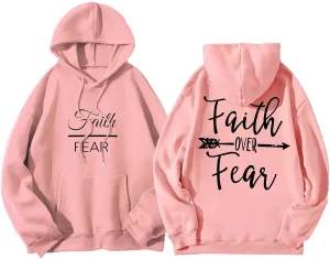 Letter Graphic Hoodie for Women Oversized Long Sleeves Sweatshirt Faith Over Fear Sweater Fall Clothes with Pocket