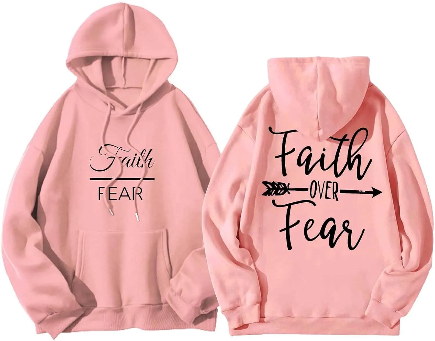 Letter Graphic Hoodie for Women Oversized Long Sleeves Sweatshirt Faith Over Fear Sweater Fall Clothes with Pocket