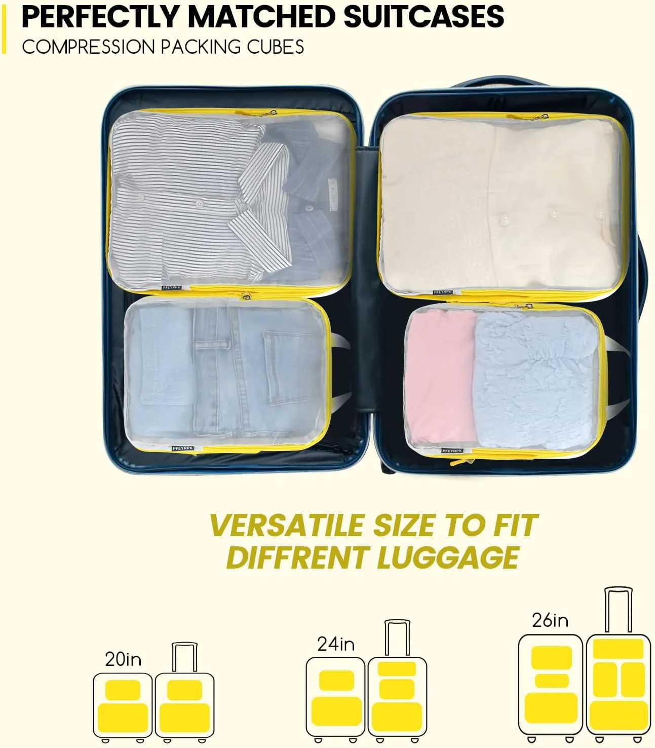 Lightweight Compression Packing Cubes for Suitcases, Compressible Expandable Travel Packing Organizer with Clear Toiletries and Backpack Bag, Travel Essentials for Carry on Luggage 7 Set