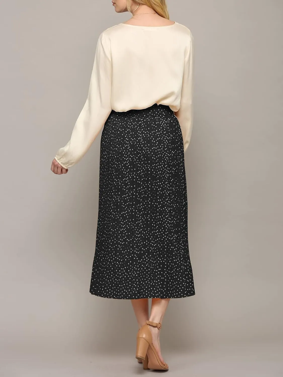 Lock and Love Womens High Waist Polka Dot Pleated Midi Swing Skirt with Pockets