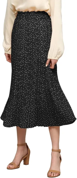 Lock and Love Womens High Waist Polka Dot Pleated Midi Swing Skirt with Pockets