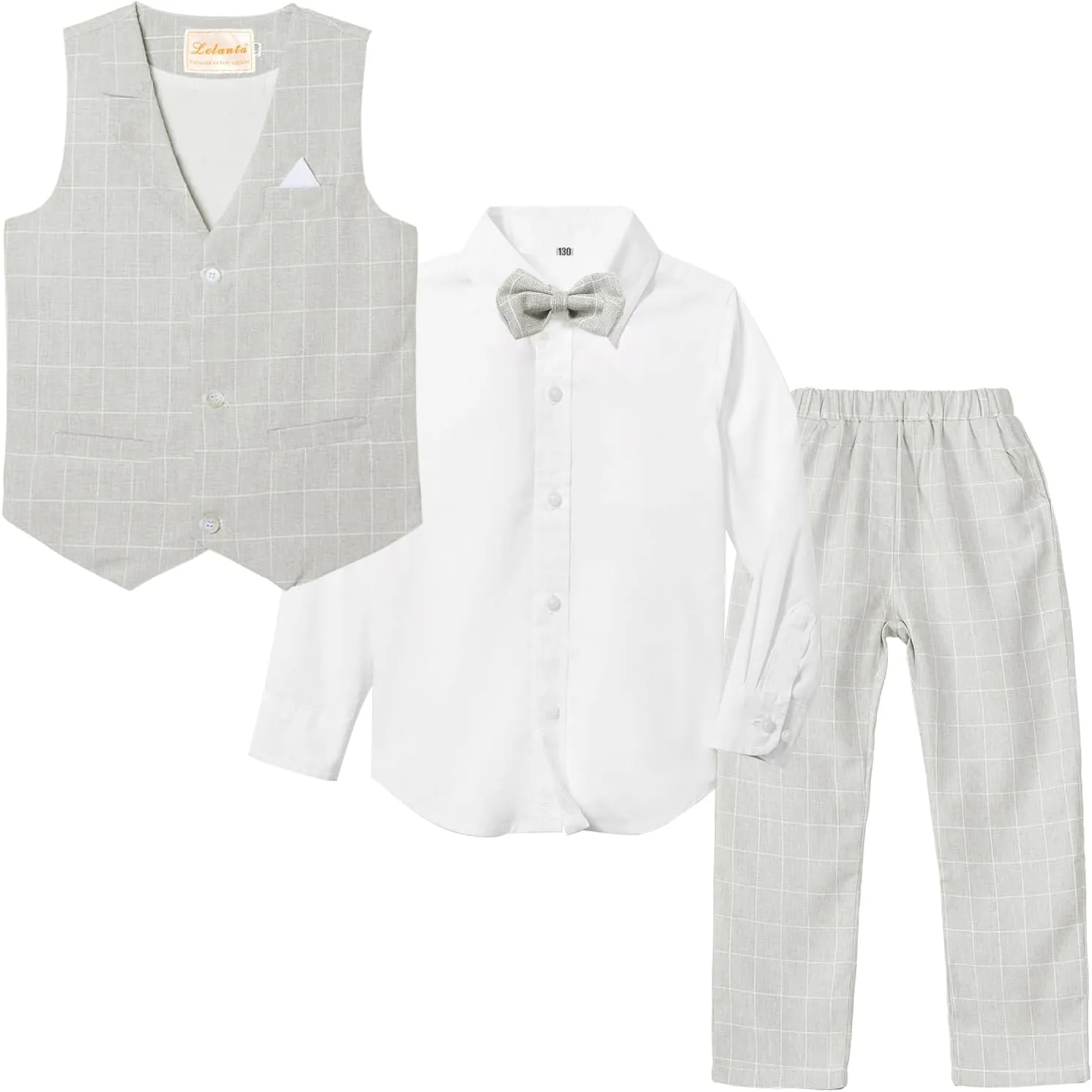 LOLANTA Boys Vest Suits 4PCs Wedding Ring Bearer Outfits Wasitcoat Shirt Pants Bow Tie 2-13 Years