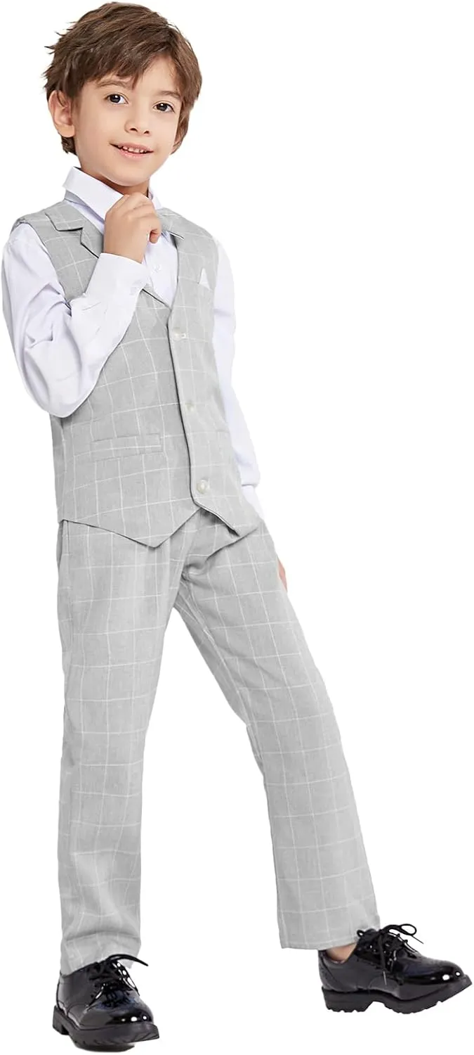 LOLANTA Boys Vest Suits 4PCs Wedding Ring Bearer Outfits Wasitcoat Shirt Pants Bow Tie 2-13 Years