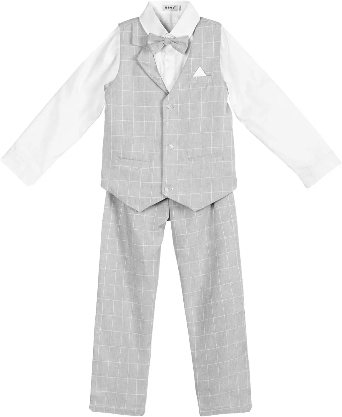 LOLANTA Boys Vest Suits 4PCs Wedding Ring Bearer Outfits Wasitcoat Shirt Pants Bow Tie 2-13 Years