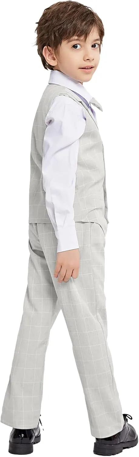 LOLANTA Boys Vest Suits 4PCs Wedding Ring Bearer Outfits Wasitcoat Shirt Pants Bow Tie 2-13 Years