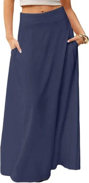 Long Skirts for Women Floral Boho High Waisted Maxi Skirts with Pockets Flowy Beach Vacation Casual A Line Skirt
