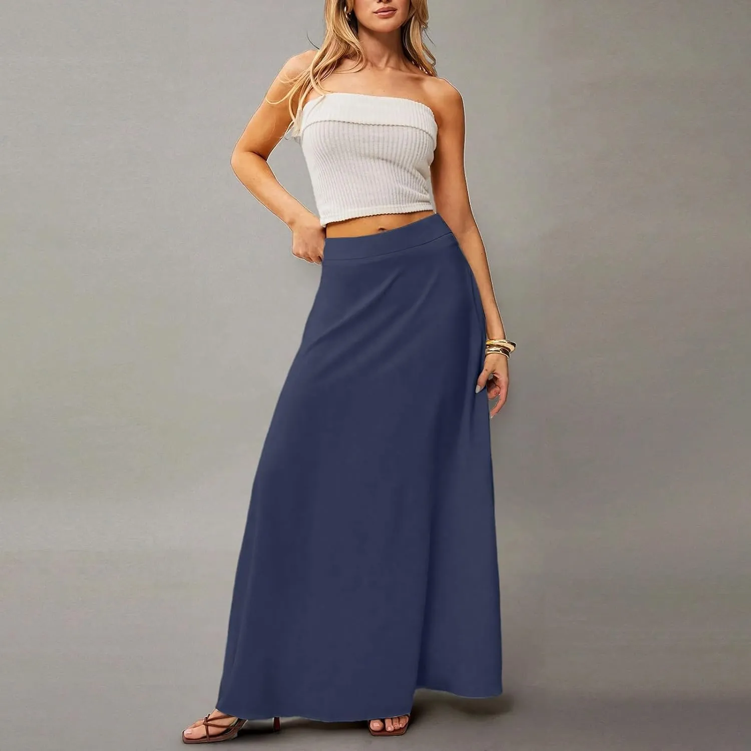 Long Skirts for Women Floral Boho High Waisted Maxi Skirts with Pockets Flowy Beach Vacation Casual A Line Skirt