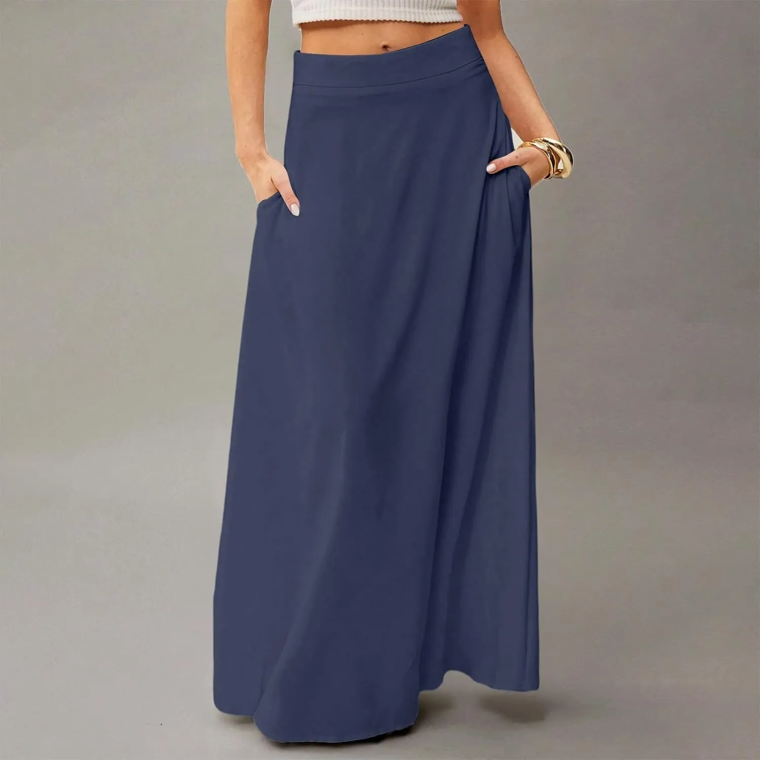 Long Skirts for Women Floral Boho High Waisted Maxi Skirts with Pockets Flowy Beach Vacation Casual A Line Skirt