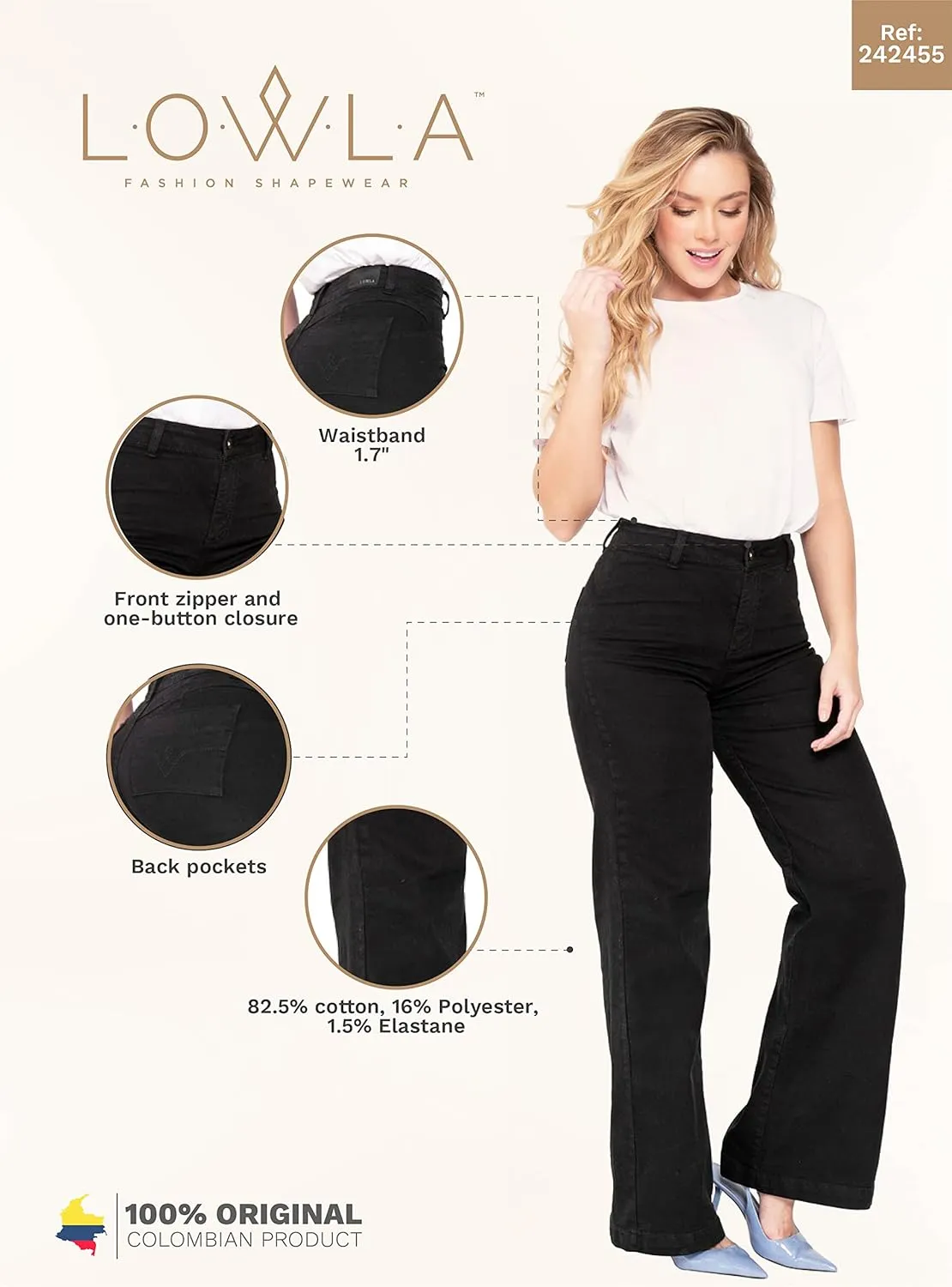 LOWLA Colombian Butt Lift Jeans for Women Pantalones Colombianos Levanta Cola