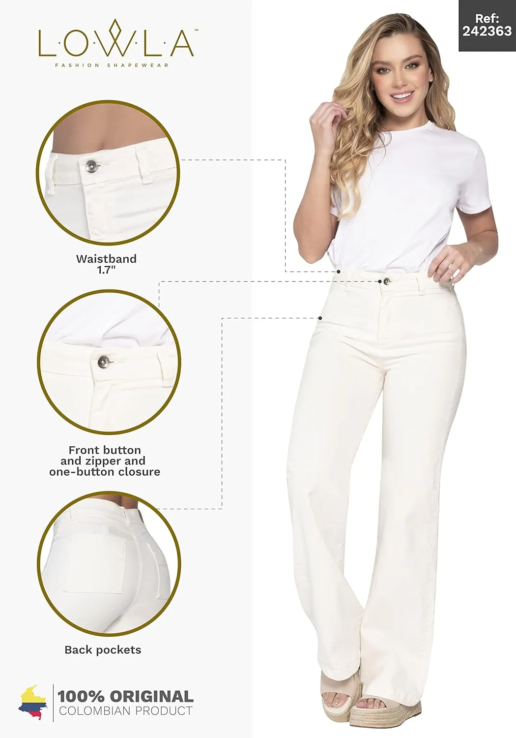 LOWLA Colombian Butt Lift Jeans for Women Pantalones Colombianos Levanta Cola