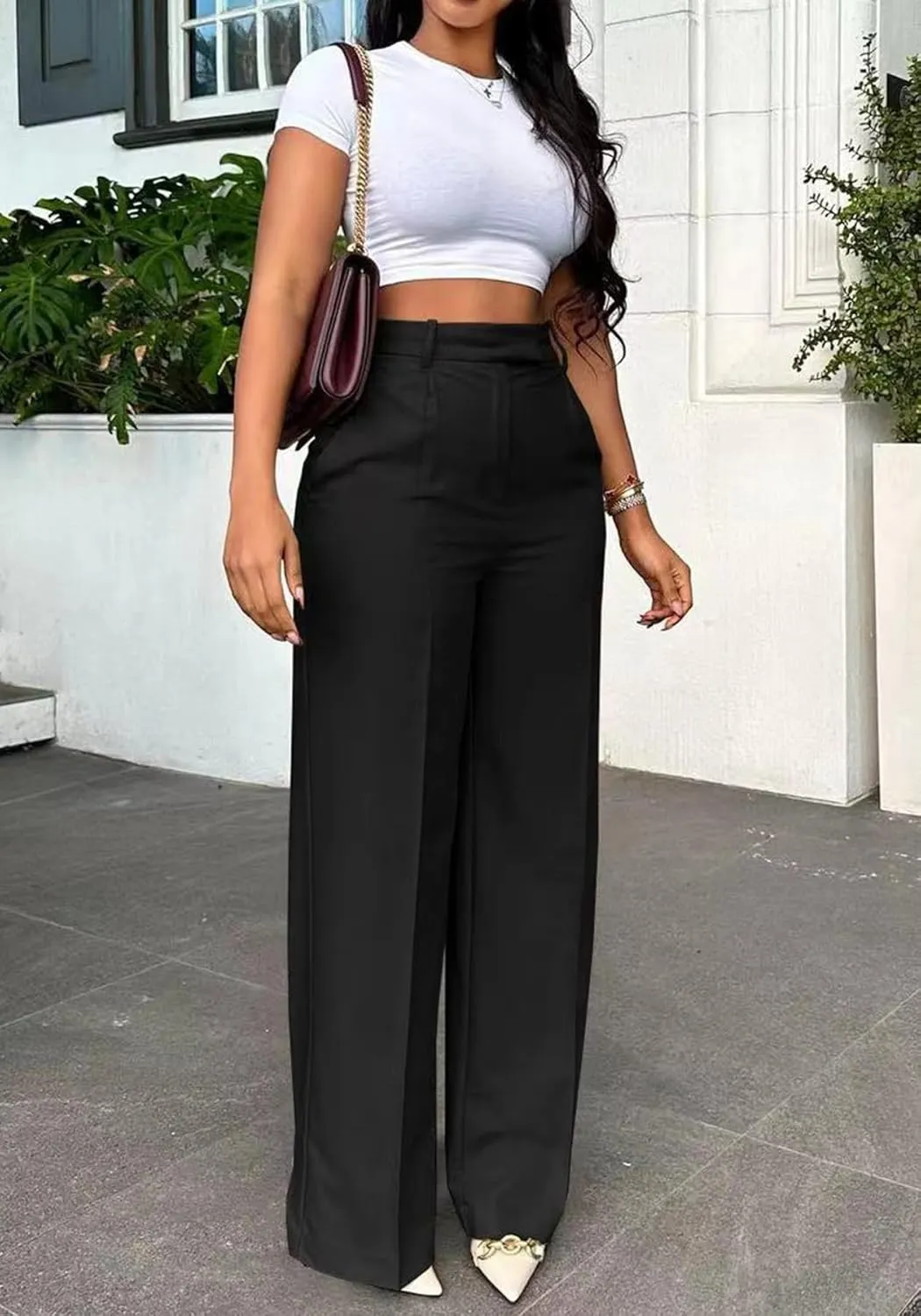 Lucuna Women's Wide Leg Dress Pants High Waisted Straight Leg Slacks Business Office Work Pants Trousers