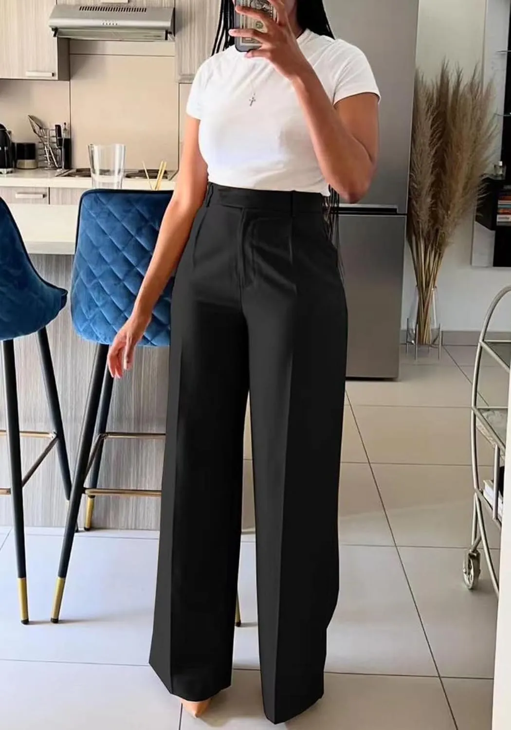 Lucuna Women's Wide Leg Dress Pants High Waisted Straight Leg Slacks Business Office Work Pants Trousers